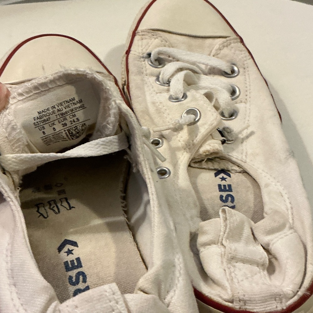 Converse White Canvas Low-Top Sneakers with Red and Black Trim - Picture 5 of 5